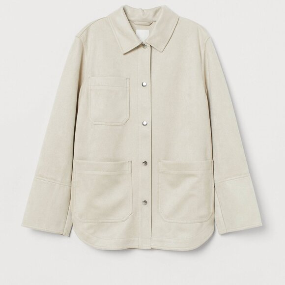 H&M Beige Faux Suede Shirt Jacket - Picture 1 of 4